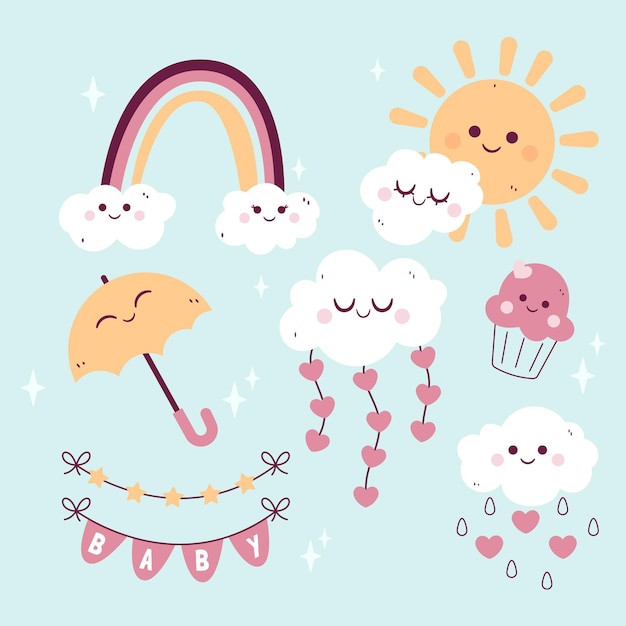 Ręcznie rysowane zestaw elementów dekoracji chuva de amor