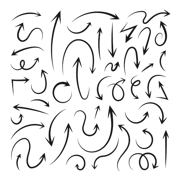 Ręcznie rysowane zestaw elementów strzałek w stylu Doodle