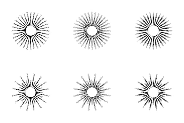 Ręcznie Rysowane Zestaw Elementów Sunburst Starburst Promieniowe Paski Ilustracji Wektorowych