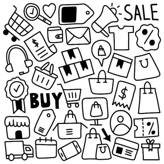 Ręcznie rysowane zestaw ikon e-commerce