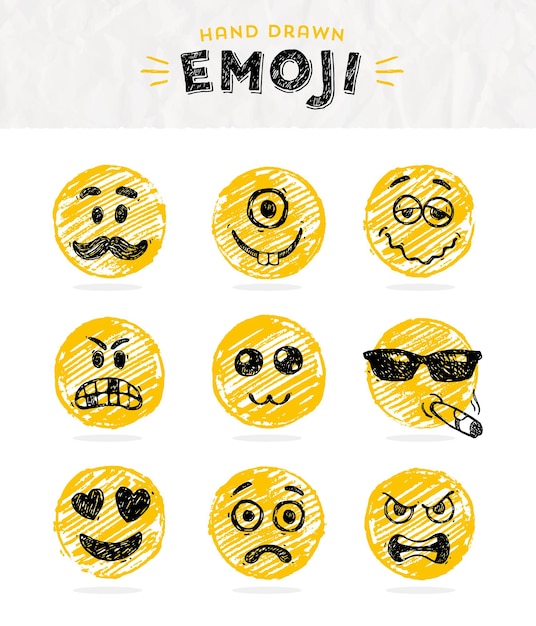 Ręcznie Rysowane Zestaw Ikon Emoji Smile