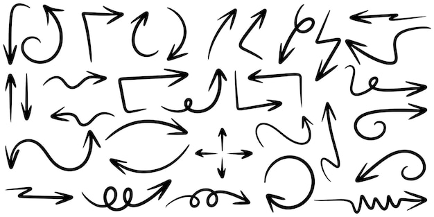 Ręcznie rysowane zestaw ikon strzałki na białym tle Doodle ilustracji wektorowych