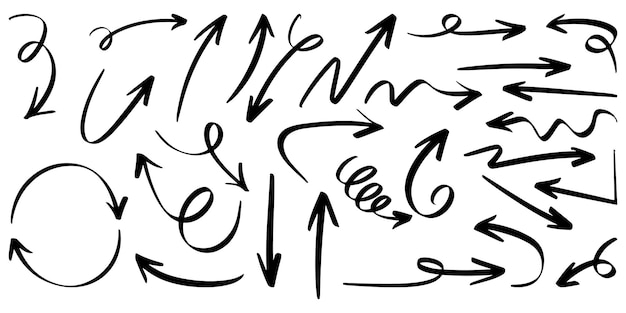 Ręcznie rysowane zestaw ikon strzałki na białym tle Doodle ilustracji wektorowych