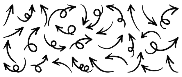 Ręcznie rysowane zestaw ikon strzałki na białym tle Doodle ilustracji wektorowych