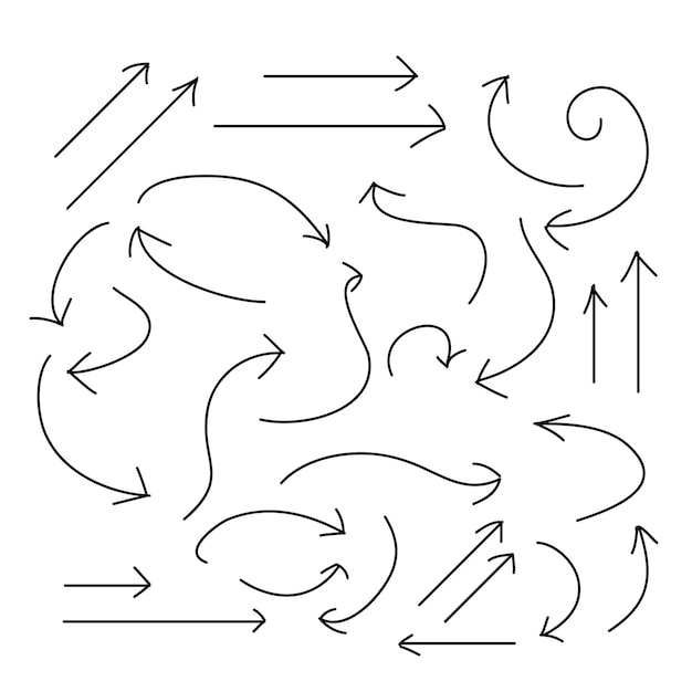 Plik wektorowy ręcznie rysowane zestaw kolekcji pędzla strzałki w różnych kierunkach