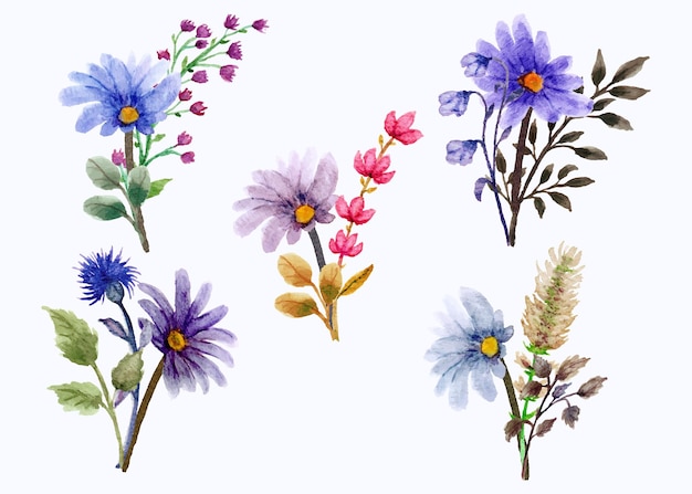 Ręcznie Rysowane Zestaw Letniego Bukietu Kwiatów