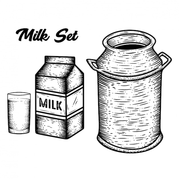 Plik wektorowy ręcznie rysowane zestaw mleka