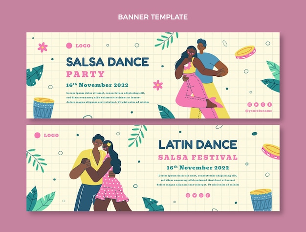 Plik wektorowy ręcznie rysowane zestaw poziomych banerów latin dance
