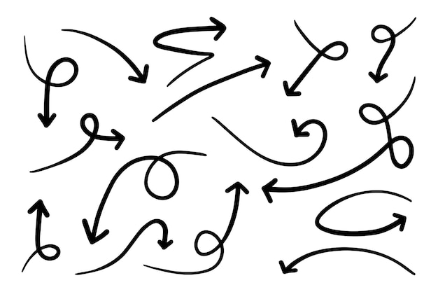 Ręcznie rysowane zestaw strzałek Doodle ilustracji wektorowych