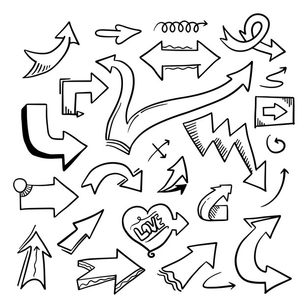 Ręcznie rysowane zestaw strzałek Doodle ilustracji wektorowych
