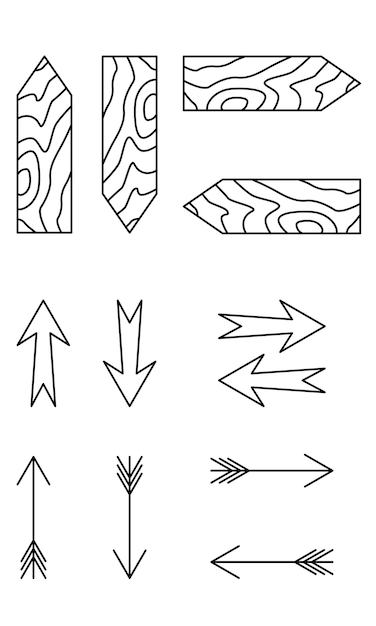 Plik wektorowy ręcznie rysowane zestaw strzałek wskazujących kierunek. doodle szkic. ilustracja wektorowa