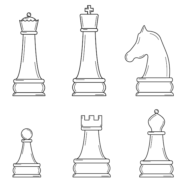 Plik wektorowy ręcznie rysowane zestaw szachów gra strategiczna, która rozwija inteligencję w stylu doodle vector