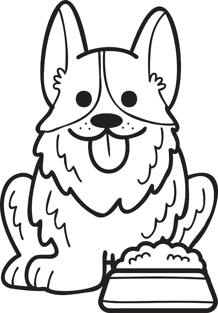 Plik wektorowy ręcznie rysowany pies corgi z ilustracją jedzenia w stylu doodle