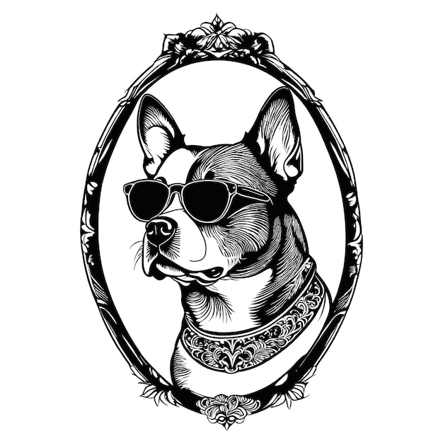 Plik wektorowy ręcznie rysowany szablon tatuażu psa czarno-biała linia ilustracja psa