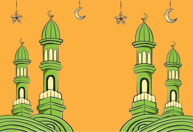 Plik wektorowy ręcznie rysowany zielony meczet z tłem darmowych wektorów