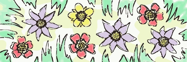 Ręcznie rysunek kwiaty wektor panel kwiatowy tło