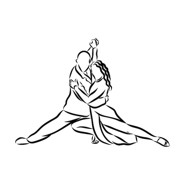 Ręcznie wykonany szkic tancerzy tanga Ilustracja wektorowa Tango napis