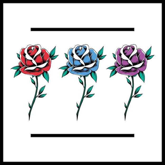 Red Blues Purple Rose Flowers Blooming Icon