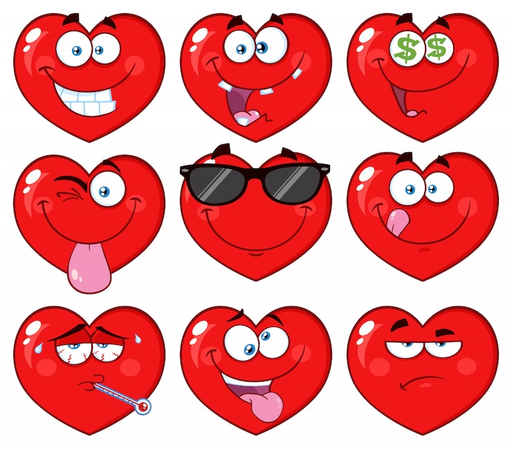 Wektor red heart cartoon emoji face character 