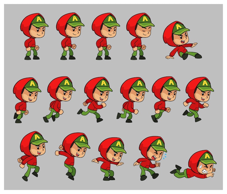 Wektor red hoodie boy game sprites 