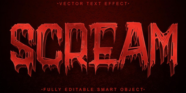 Red Horror Scream Vector W pełni edytowalny efekt tekstu inteligentnego obiektu