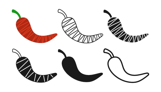 Plik wektorowy red hot chili pepper pod linear icon cartoon symbol set simple sign spicy symbol app logo vector