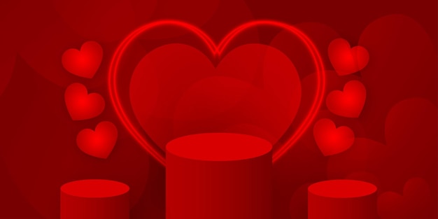 Red Love Free Vector Stage Podium Do Wyświetlania Produktów Walentynkowy Plakat Transparentu