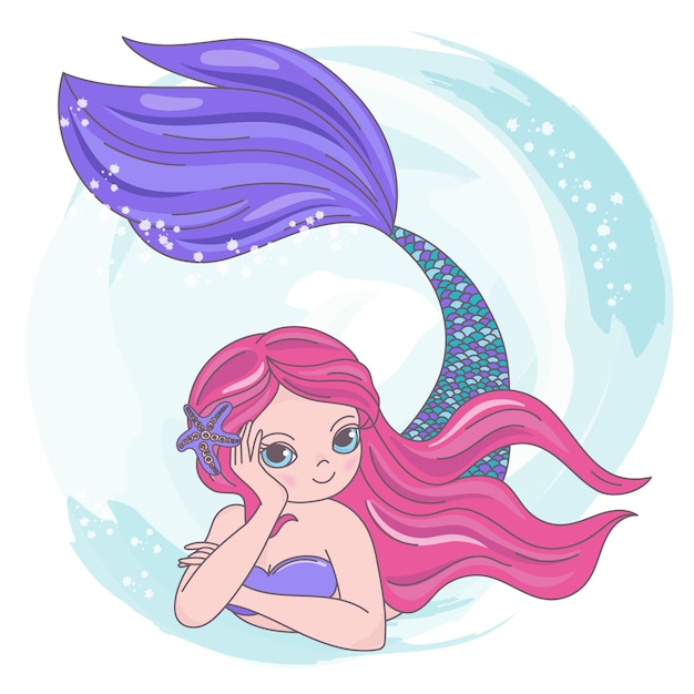 Red Mermaid Cartoon Travel Tropical