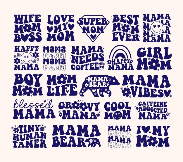 Ręka Napis Mama Groovy Mama Retro Boho Matka Cytuje Typografię żona Dziewczyna Falisty Tekst Buźkę