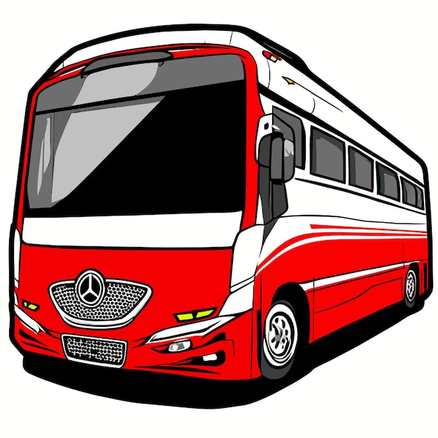 ręka rysująca kreskówkowy przyjazny autobus mercedes benz oh 1626 z uśmiechniętą twarzą kreskówka