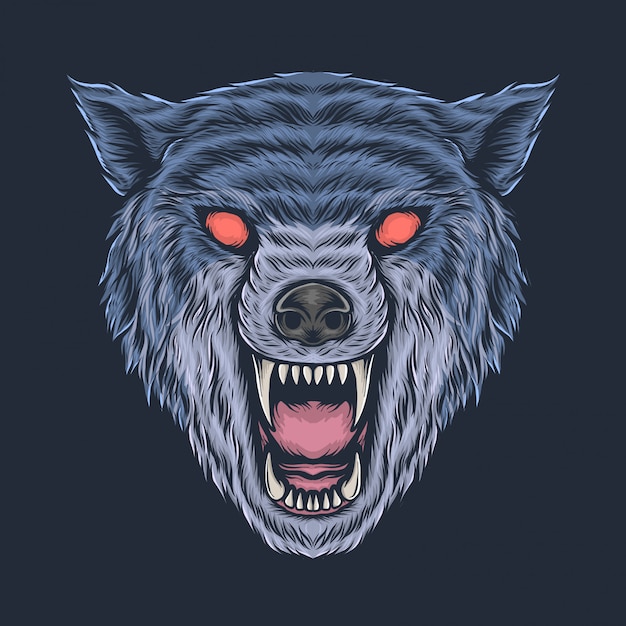 Plik wektorowy ręka rysunkowego rocznika wilka gniewna kierownicza wektorowa ilustracja