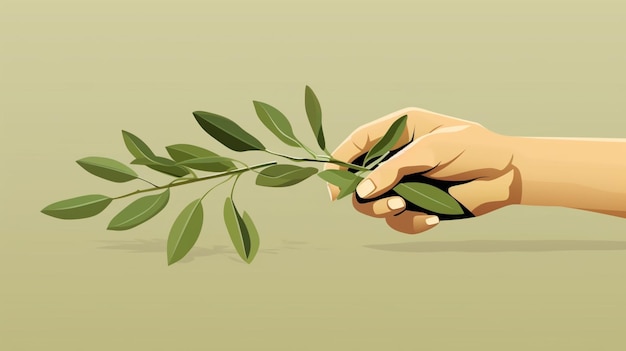 Plik wektorowy ręka trzyma gałąź z liśćmi, które mówią oliwka