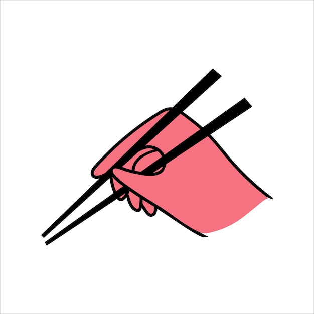 Ręka trzyma pałeczki Doodle azjatyckie sztućce wektor ilustracja na białym tle