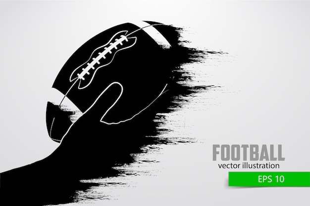 Ręka trzyma piłkę do rugby, sylwetka. Rugby. Futbol amerykański. ilustracja