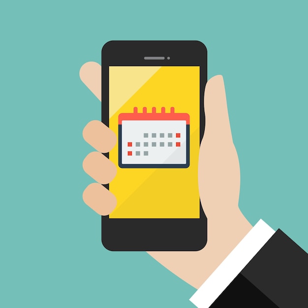 Ręka Trzyma Smartfon Z Ikoną Kalendarza Na Ekranie