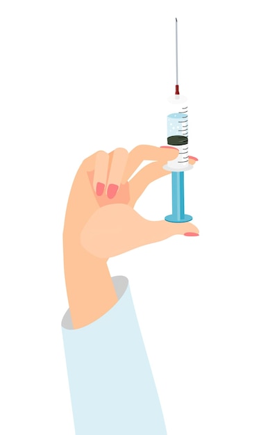 Ręka trzyma strzykawkę ze szczepionką Ilustracja wektorowa w płaski