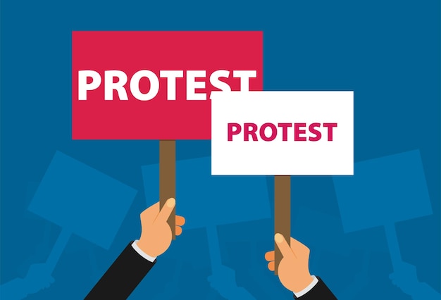 Ręka trzyma znak protestu płaska ilustracja