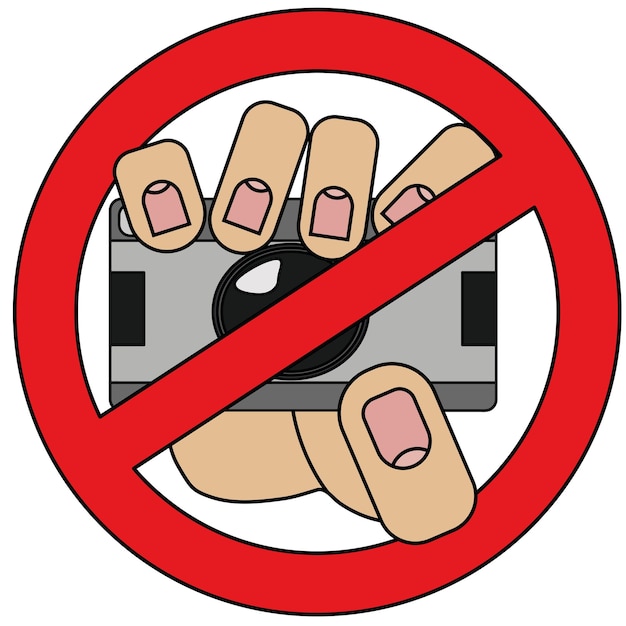Plik wektorowy ręka trzyma znak zakazu aparatu na białym tle na białym tle w stylu kreskówki w grafice wektorowej