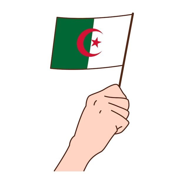 Plik wektorowy ręka trzymająca flagę narodową algierii ilustracja ręcznie narysowana ilustracja wektorowa