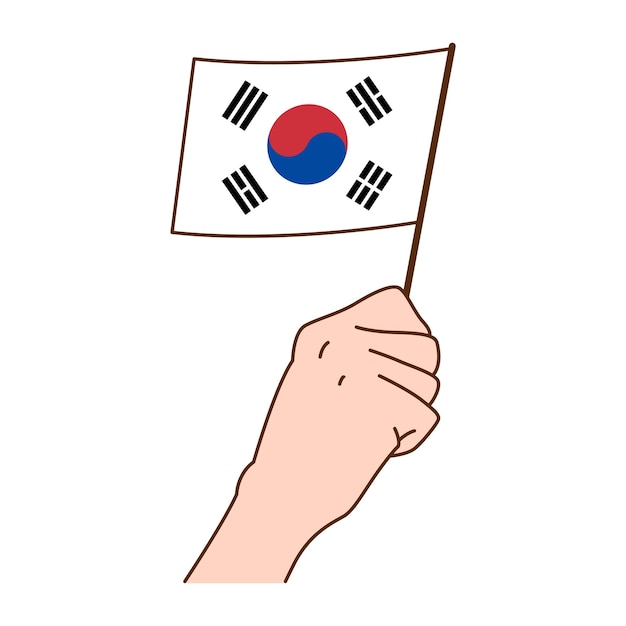 Plik wektorowy ręka trzymająca flagę narodową korei południowej ilustracja ręcznie narysowana ilustracja wektorowa