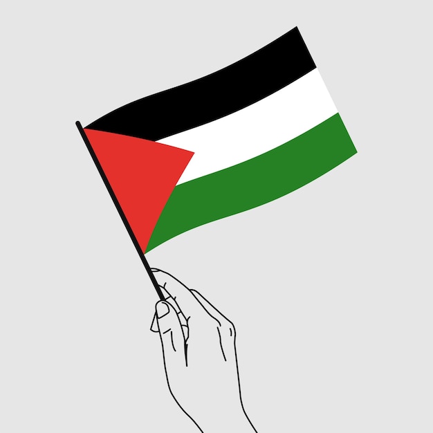 Ręka Trzymająca Flagę Palestyny W Stylu Line Art Flaga Ukrainy Wektor Ręcznie Narysowana Ilustracja