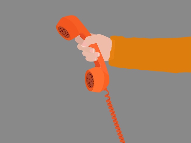 ręka trzymająca stary wektor telefonu