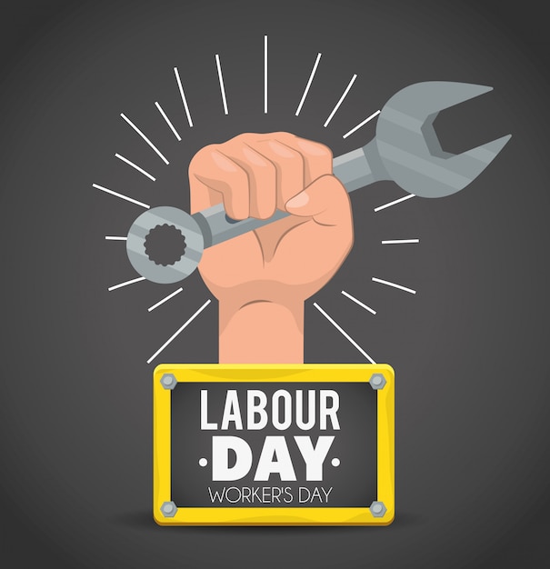 Ręka Z Kluczem I Emblematem Na Dzień Pracy
