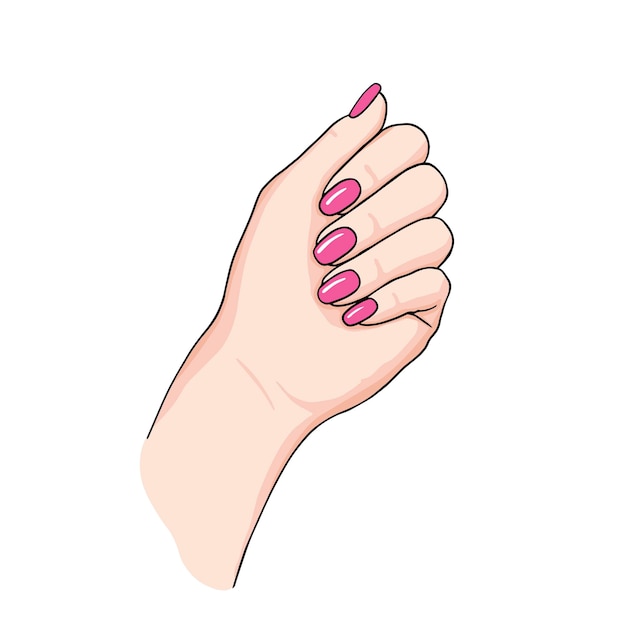 Plik wektorowy ręka z manicure, paznokcie na białym tle. ilustracja mody dla stylistów paznokci, salonów kosmetycznych, logo, okładek, opakowań, kartek okolicznościowych, plakatów, naklejek, tekstyliów.