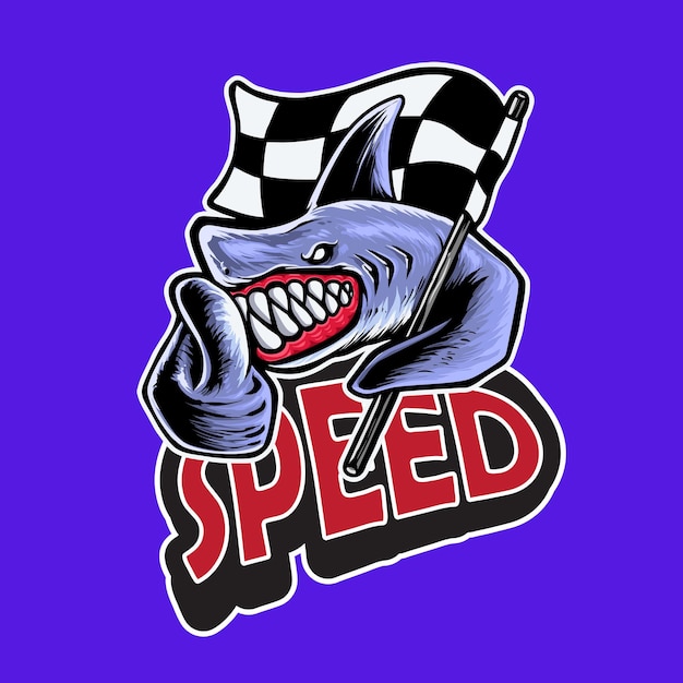 Rekin Racing Logo Charakter Maskotka Projekt Ilustracji Wektorowych