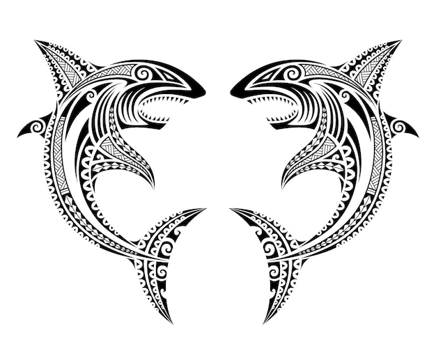 Plik wektorowy rekin ryb maoryski polinezyjski styl tatuażu