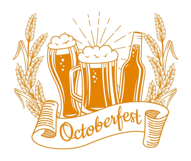 Reklama Festiwalu Piwa Grawerowanie Plakat Oktoberfest Szablon Vintage Monochromatyczna Karta Rzemieślnicza