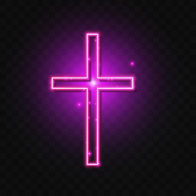 Plik wektorowy religia krzyż neon znak fioletowa ikona krzyża chrześcijańskiego