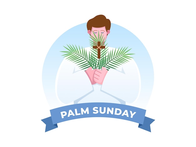 Plik wektorowy religia wakacje niedziela palmowa przed wielkanocą szczęśliwi ludzie z ilustracji wektorowych liści palmy