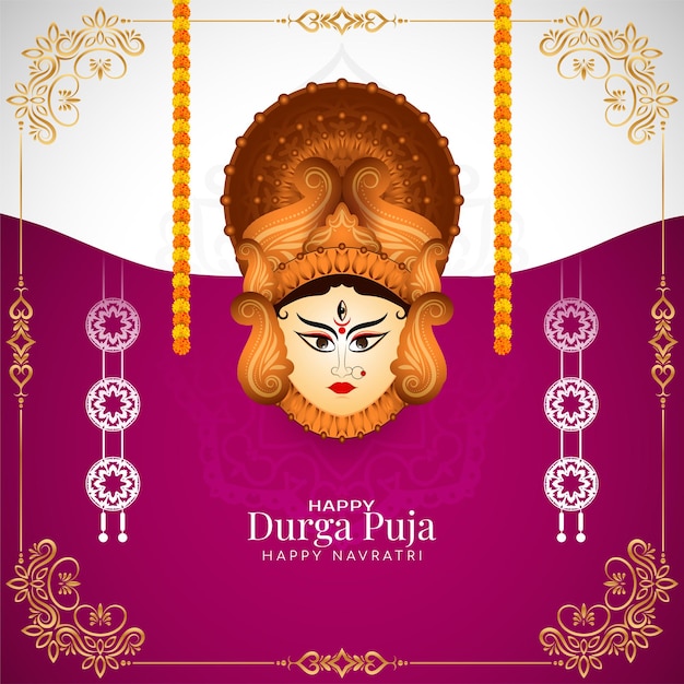 Plik wektorowy religijne tło festiwalu durga puja i szczęśliwego navratri z wektorem projektu twarzy bogini
